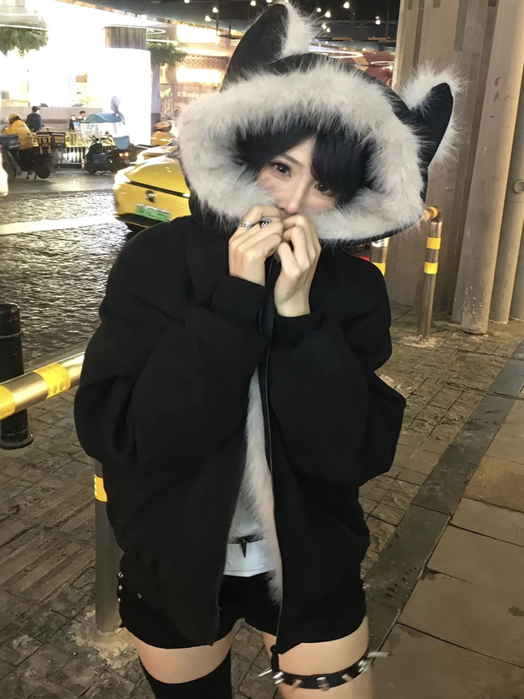 棉服女款2025新款猫耳朵座山雕加绒加厚夹棉外套棉衣麂皮冬季棉袄