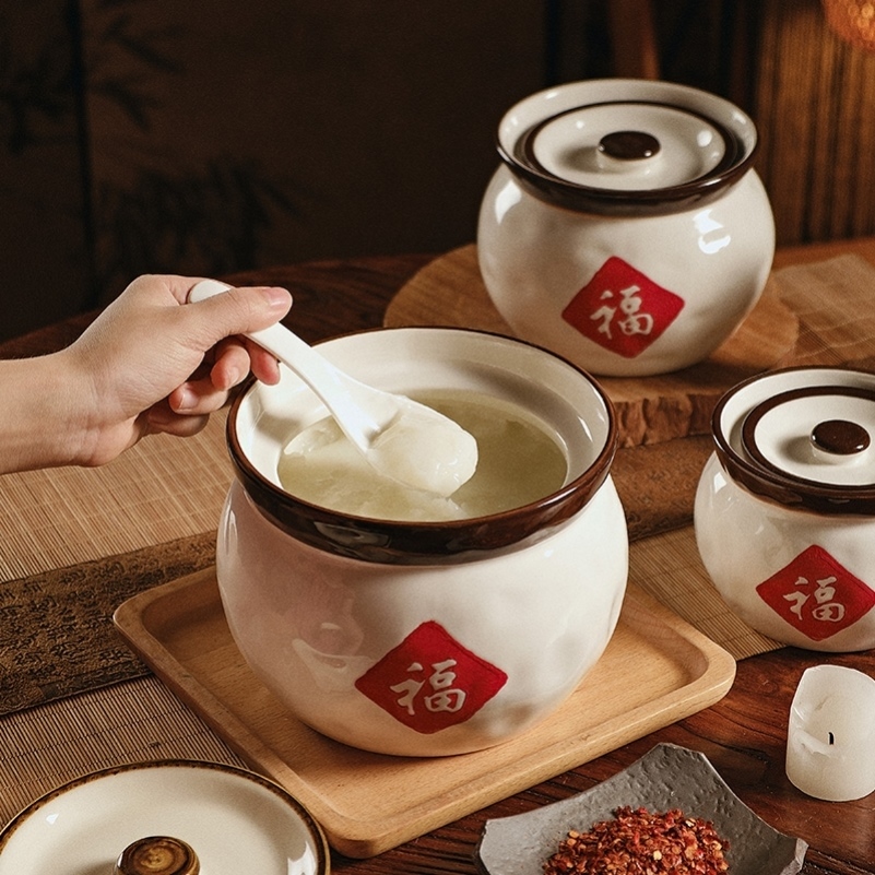 陶瓷新式油罐复古福字猪油罐无孔陶瓷中式辣椒油罐带盖家用厨房耐