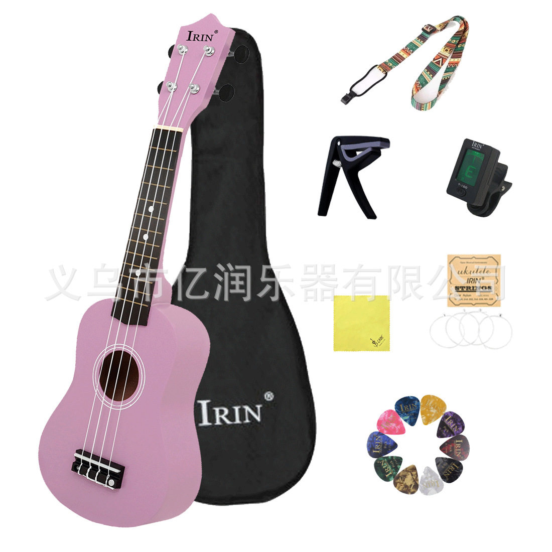 跨境尤克里里Ukulele21寸乌克丽丽套装粉色初学者四弦小吉他乐器
