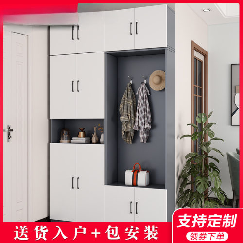 门厅玄关鞋柜家用门口大容量木质简约现代挂衣架鞋柜储物衣帽柜子