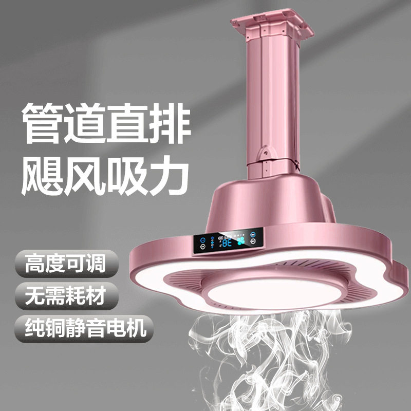 麻将机吸烟灯棋牌室空气净化器升降吊灯管道直排式茶楼排烟机粉色