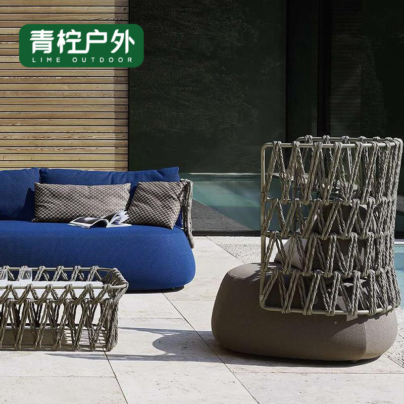 北欧户外藤编沙发设计师样板房酒店阳台露台室外休闲藤椅沙发家具