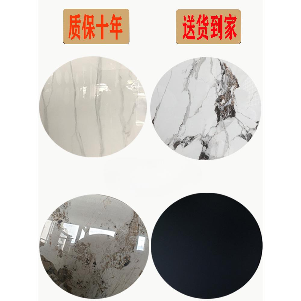 亮光纯黑餐桌大理石台面板旋转带底座酒店折叠大圆饭桌子转盘家用