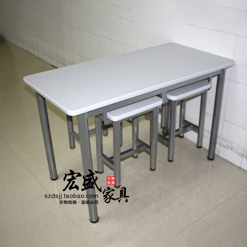 快餐桌椅组合商用4人6人挂凳座椅小吃饭店早餐烧烤店员工食堂餐桌