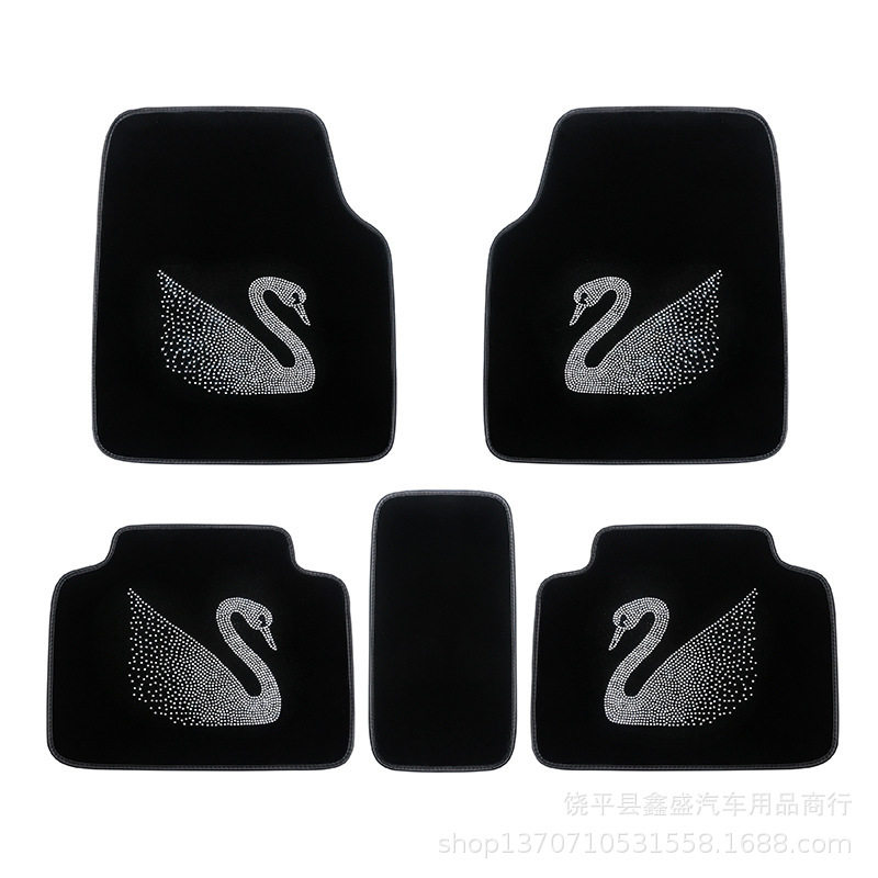 汽车内饰用品镶钻天鹅脚垫丝绒汽车地毯保护套车载脚垫耐脏通用