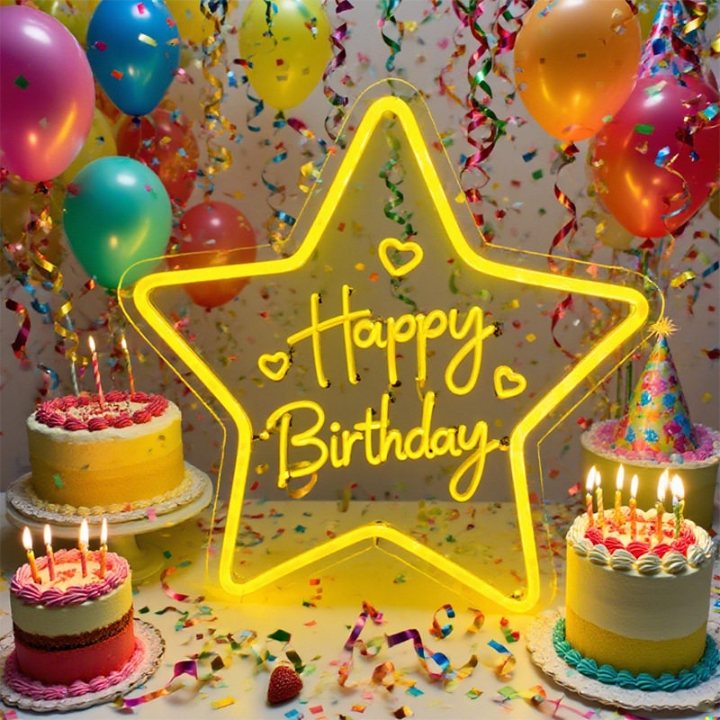 生日灯牌led霓虹灯happybirthday字母海星发光造型灯节日派对装饰