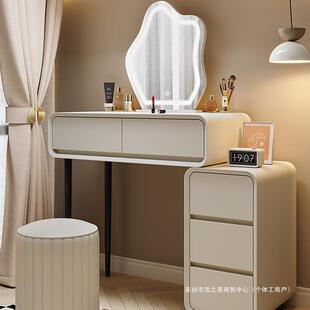 奶油风实木主卧梳妆台卧室现代简约化妆台斗柜伸缩一体化妆桌2024