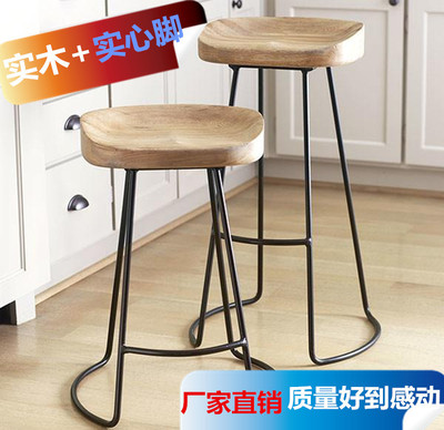 实木铁艺高脚吧台椅高靠背