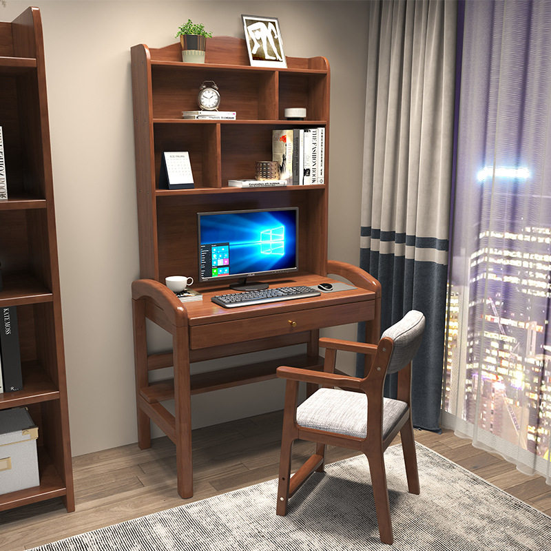 全实木书桌书架一体可升降儿童学习桌家用卧室电脑桌办公桌小户型