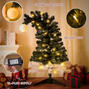 跨境双色红白绿白双色弯头桌面圣诞小树装饰树带灯发光圣诞派对用