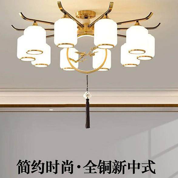 新中式全铜吊灯客厅灯简约现代卧室灯轻奢大气中国风餐厅灯具