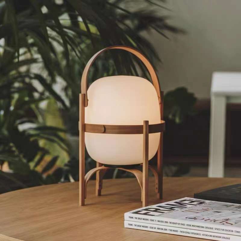 卧室床头创意手提便携实木玻璃日式样板房装饰灯书房客厅北欧台灯图片