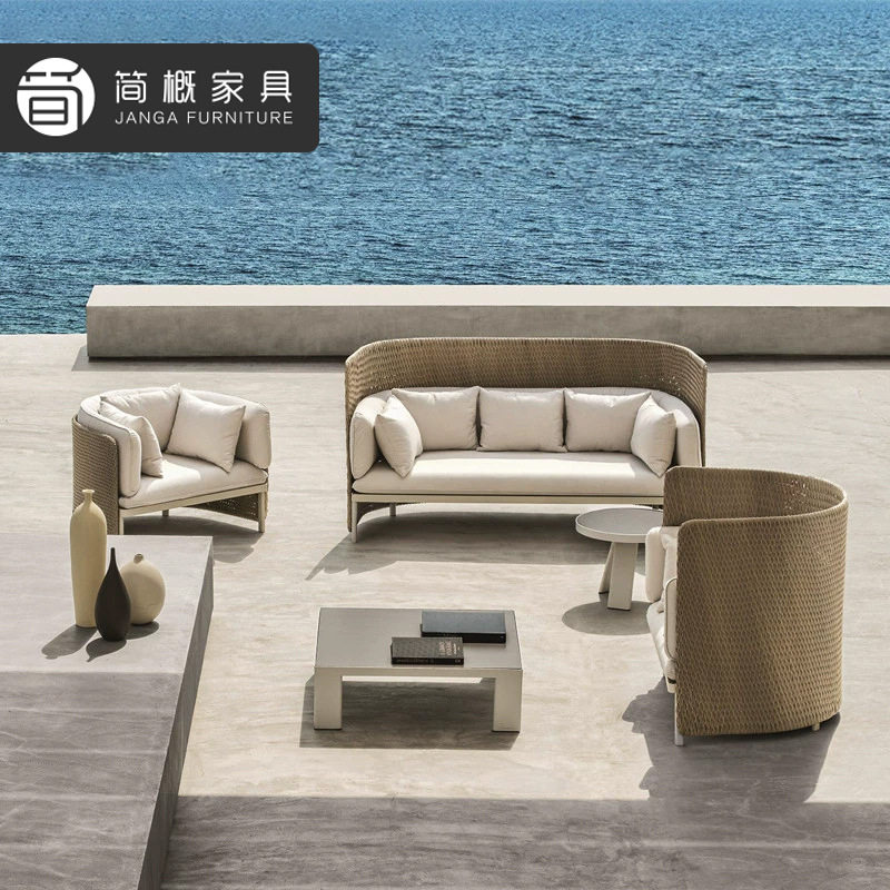 户外藤编沙发别墅庭院沙发茶几组合休闲露天民宿酒店茶几藤椅躺床
