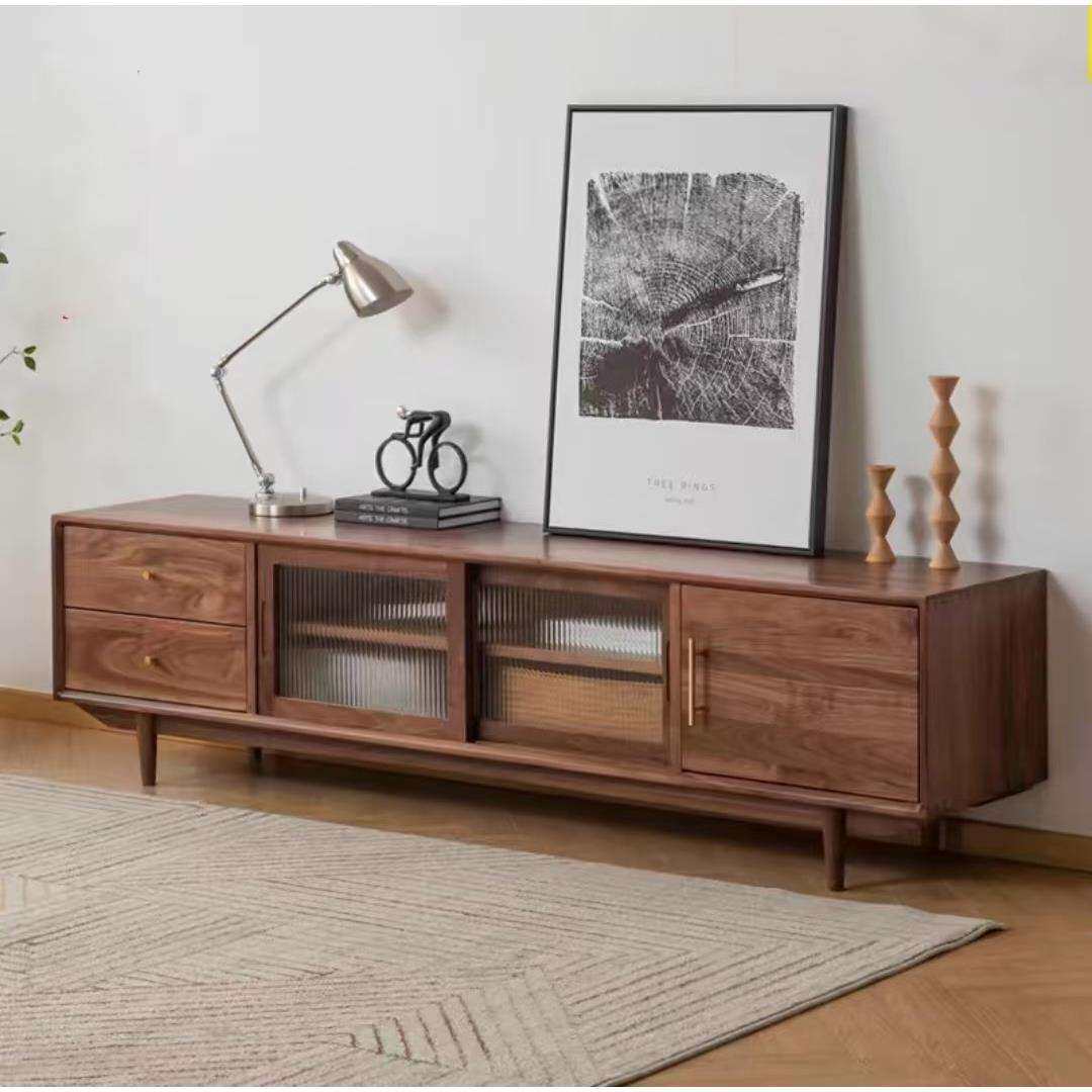 北欧实木电视柜茶几组合日式原木地柜樱桃木视听柜小户型现代简约