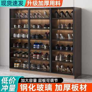 轻奢新款 收纳柜家用简约大容量阳台玄关储物柜一体 玻璃鞋 柜高跟鞋