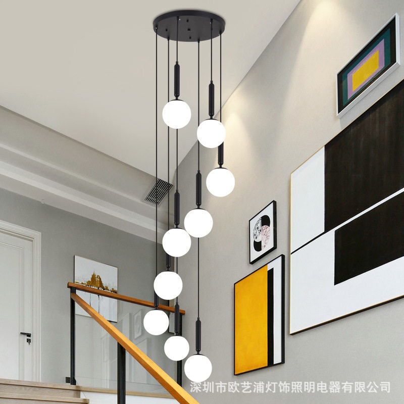 楼梯间长吊灯现代简约别墅复式楼客厅北欧旋转loft公寓楼梯灯楼道