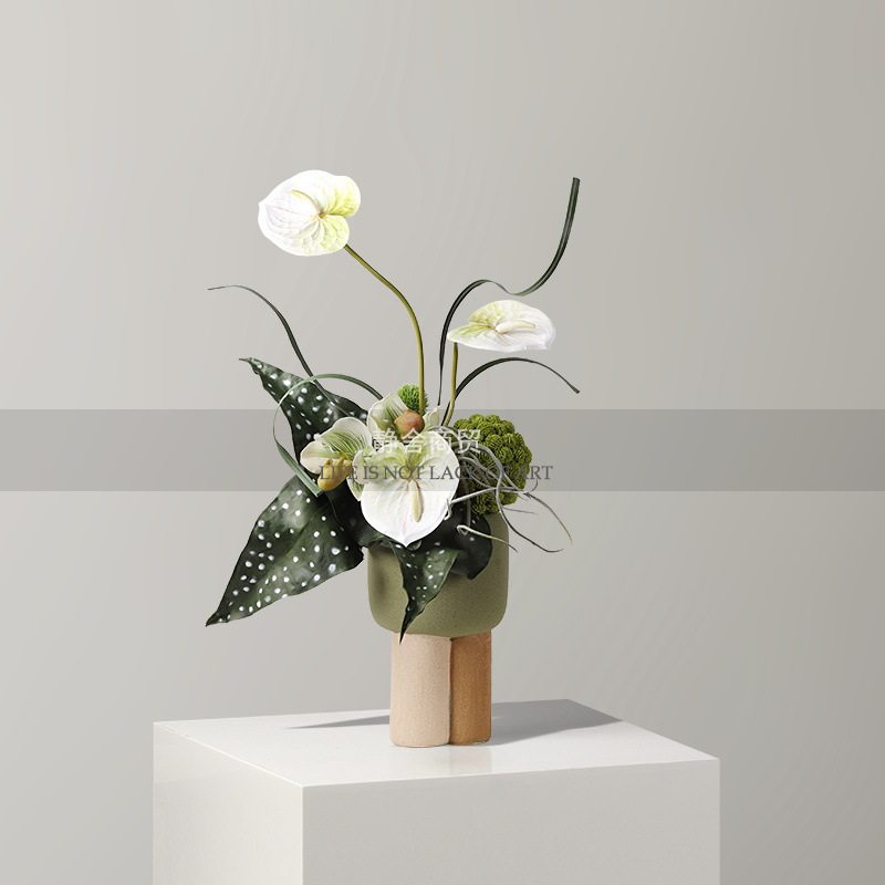 简约现代绿色陶瓷花瓶插花样板房客厅玄关餐桌花器花艺家居装饰品