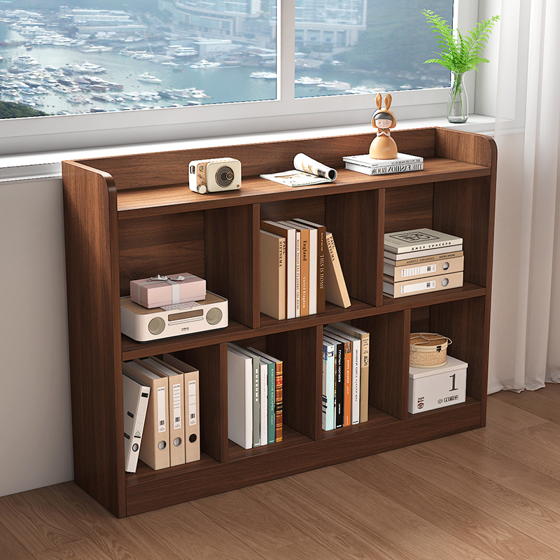 实木书架胡桃木色儿童落地简约书柜学生教室矮柜置物架收纳格子柜
