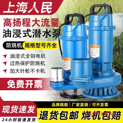 上海人民220V潜水泵3寸4寸清水泵农用灌溉家用大流量高扬程抽水泵