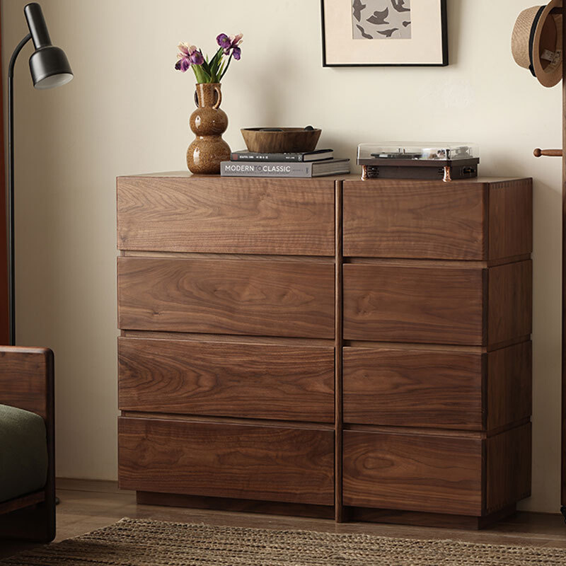 北美黑胡桃木高斗柜八斗柜复古实木收纳柜衣柜边柜置物柜简约边柜