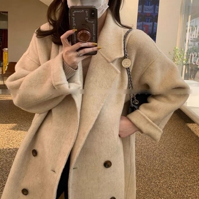 100%纯羊毛燕麦羊绒大衣毛呢外套