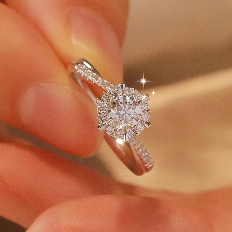 屈臣氏甄选正品D色莫桑石钻戒女情侣对戒六爪纯银男1克拉求婚结婚