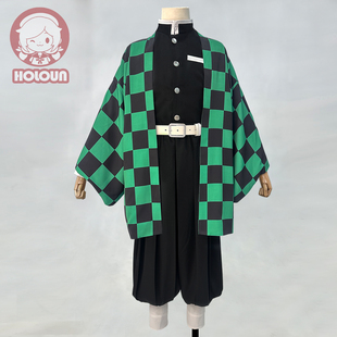 HOLOUN小欧家鬼灭鬼杀队灶门炭治郎市松纹羽织COS服刺绣C服