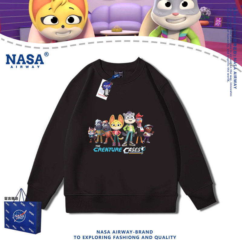 NASA联名动物神探队卡通图案动漫周边儿童男女春秋圆领卫衣套头潮