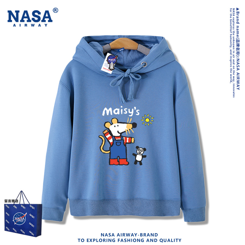 NASA AW Maisy小鼠波波卡通图案儿童男女秋冬连帽卫衣加绒上衣潮