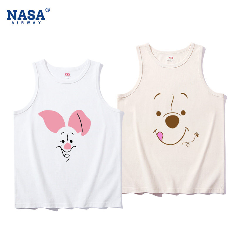 NASA联名卡通小熊维尼小猪皮杰表情包儿童男女纯棉背心无袖T恤夏