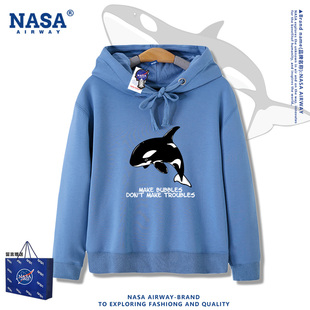 NASA联名胖揍虎鲸鲨鱼海洋街溜子卡通图案连帽卫衣男女生上衣春秋
