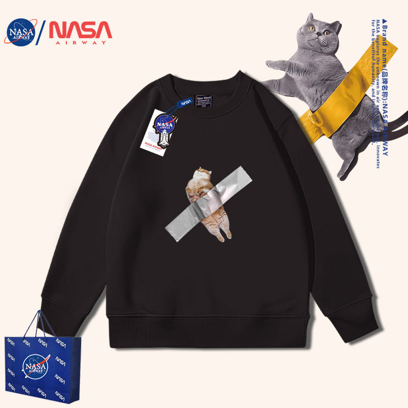 NASA联名胶带猫咪趣味圆领卫衣