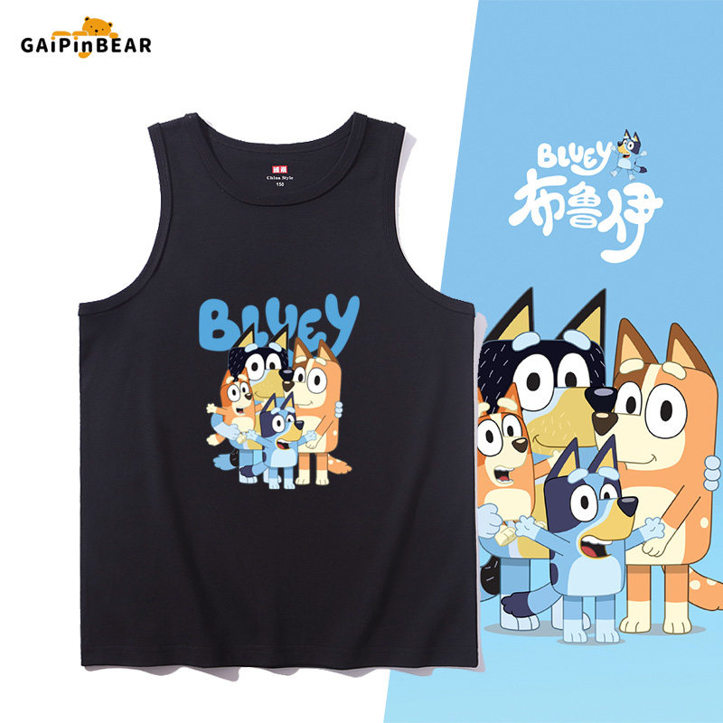 布鲁伊一家周边纯棉儿童吊带背心亲子装宽松中大童无袖t恤坎肩夏