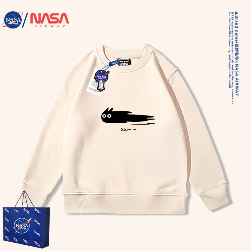 NASA日系小黑猫潮牌圆领卫衣
