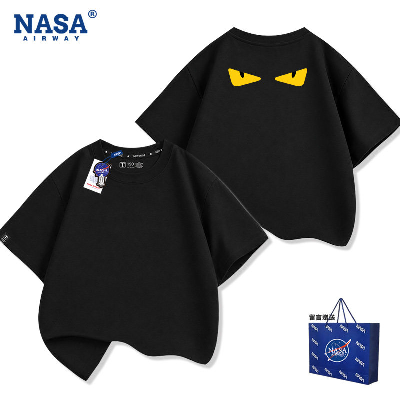 NASA联名小怪兽恶魔之眼酷帅儿童男女纯棉短袖T恤夏季半袖上衣服