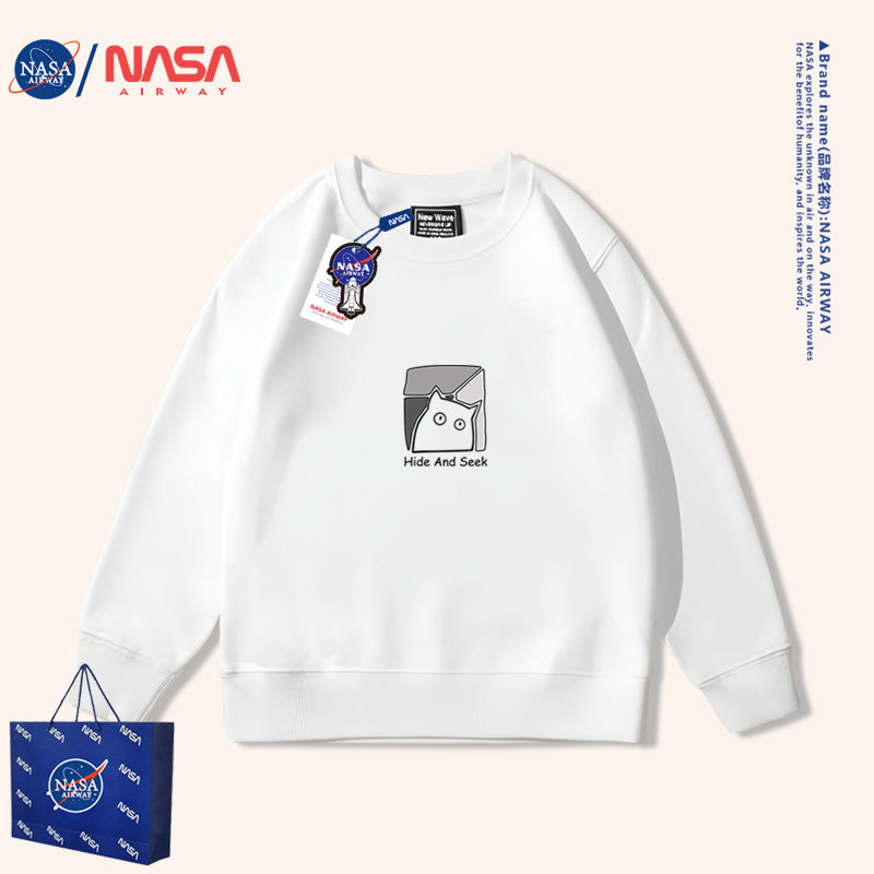 NASA联名潮牌设计感猫咪圆领卫衣