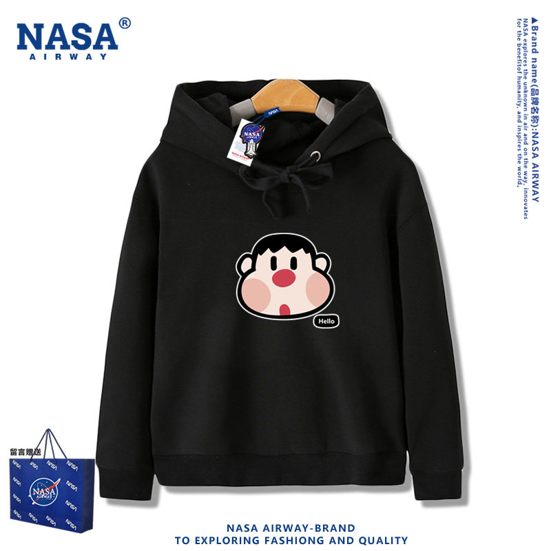 NASA联名胖虎静香Q版卡通图案儿童男女生连帽卫衣套头上衣服春秋