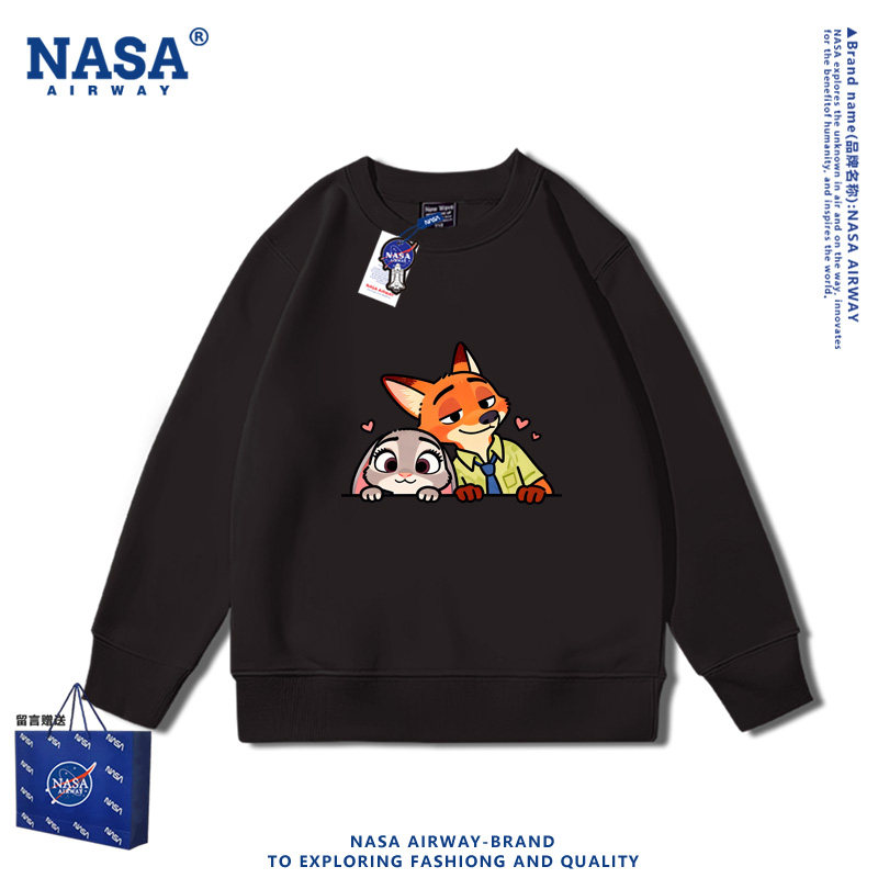 NASA联名2026新款潮牌尼克朱迪亲子装儿童男女秋冬圆领卫衣加绒上