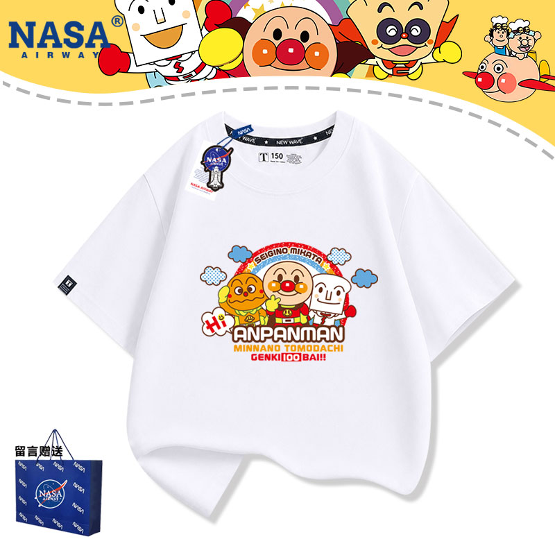 NASA联名面包超人可爱卡通印花图案周边儿童男女纯棉短袖T恤夏季