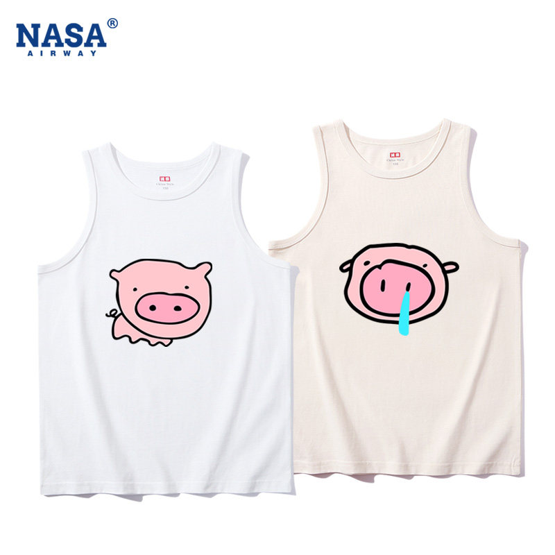 NASA联名搞怪粉色小猪表情包儿童吊带男女纯棉背心无袖T恤夏季上