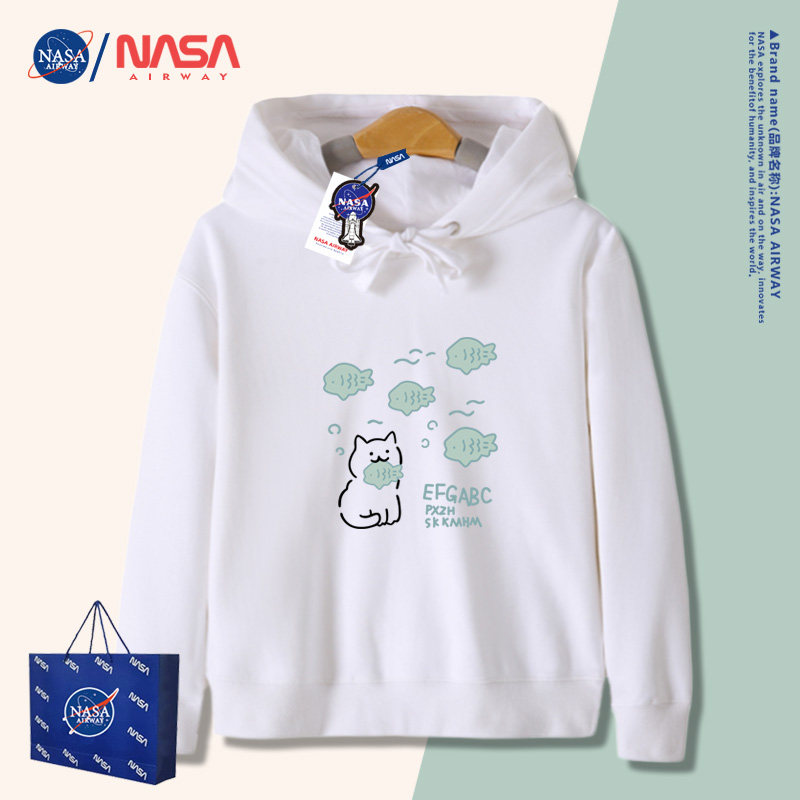 nasa潮牌卡通吃鱼小猫儿童卫衣
