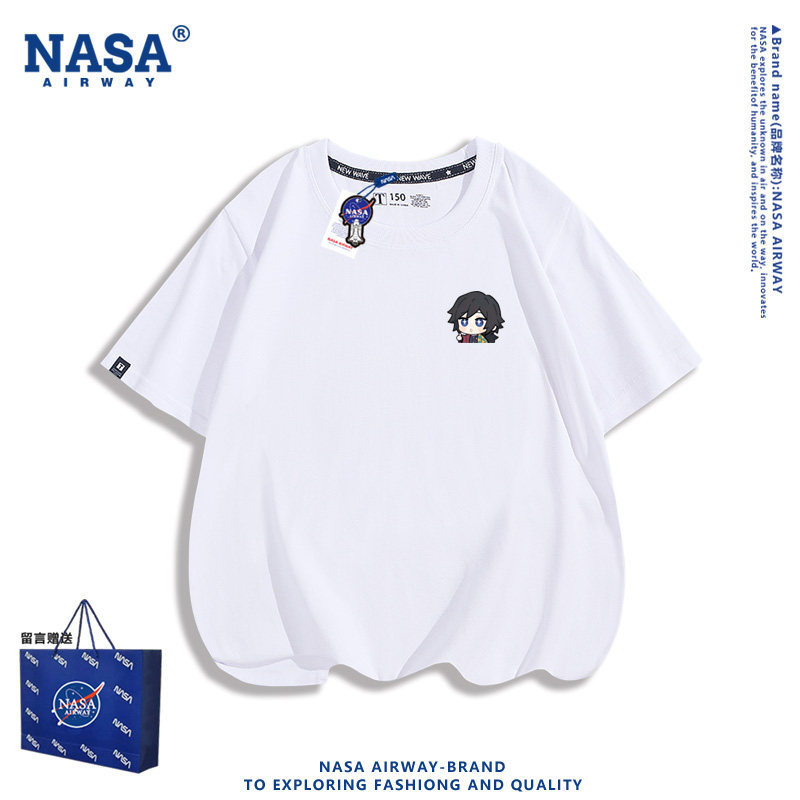 NASA联名鬼灭之刃Q版头像卡通图案二次元儿童男女纯棉短袖T恤半袖