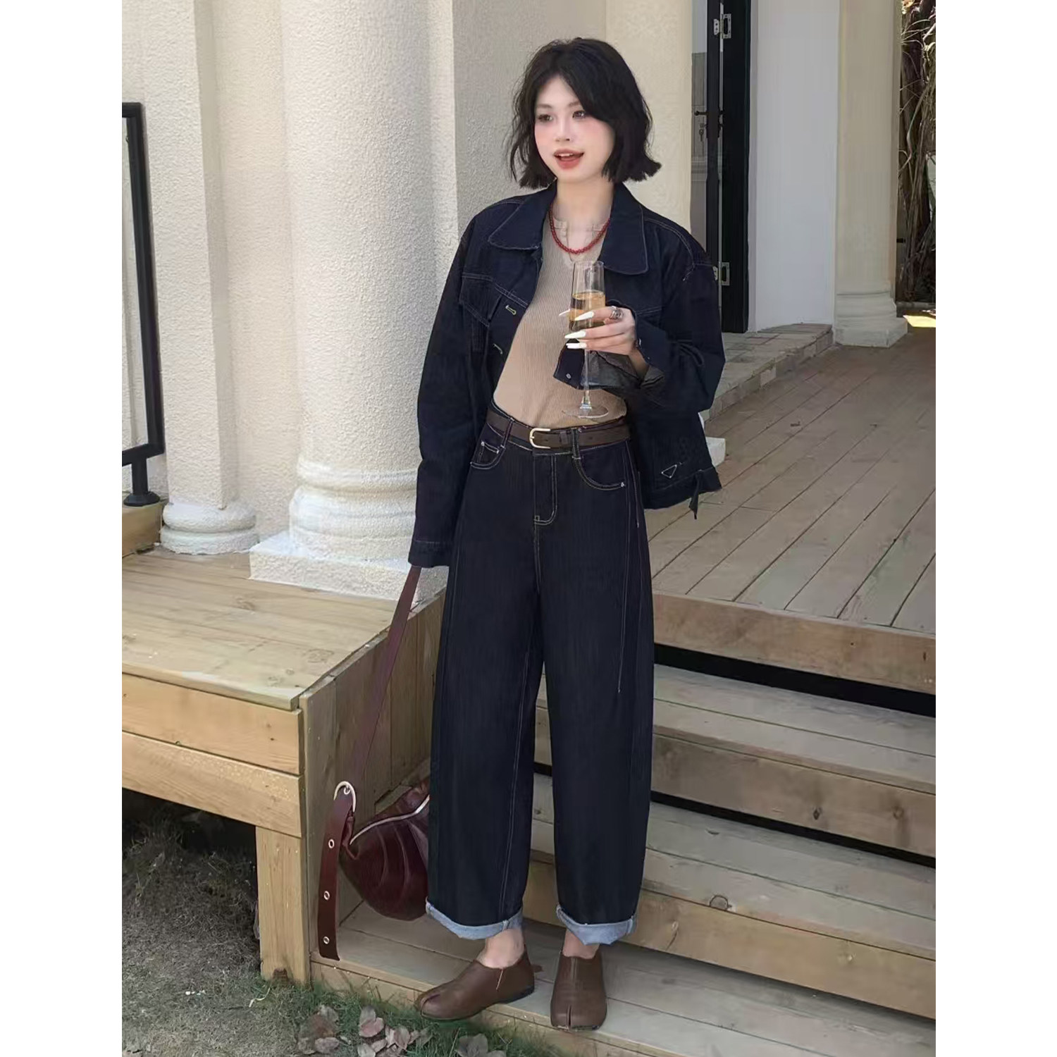魔法收腹瘦身软牛仔气球裤女2025秋冬宽松舒适遮肉显瘦阔腿裤百搭