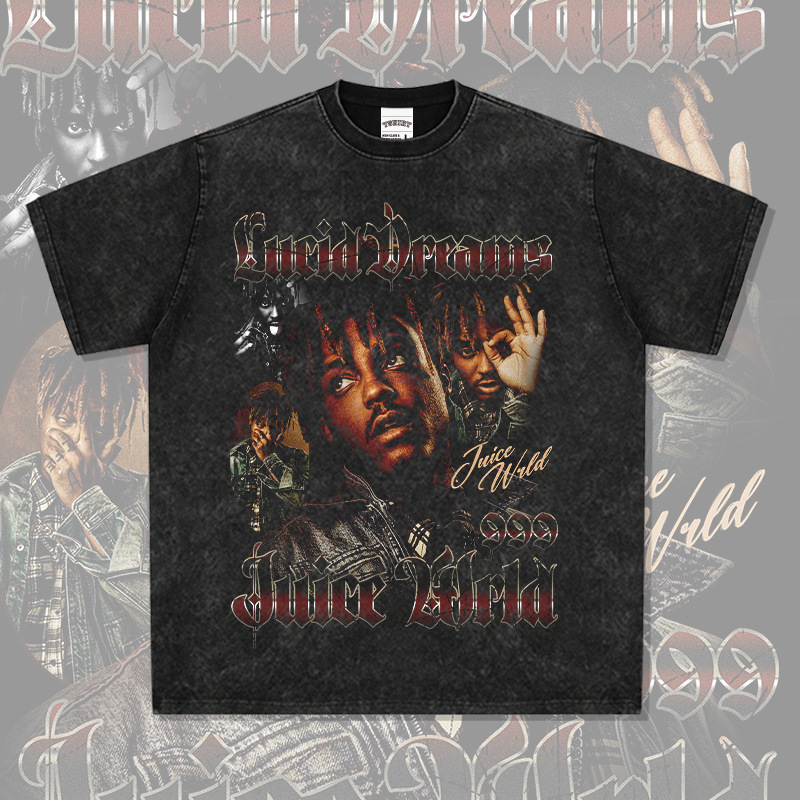 说唱·Juice Wrld印花美式嘻哈高街长袖短袖重磅纯棉圆领连帽卫衣