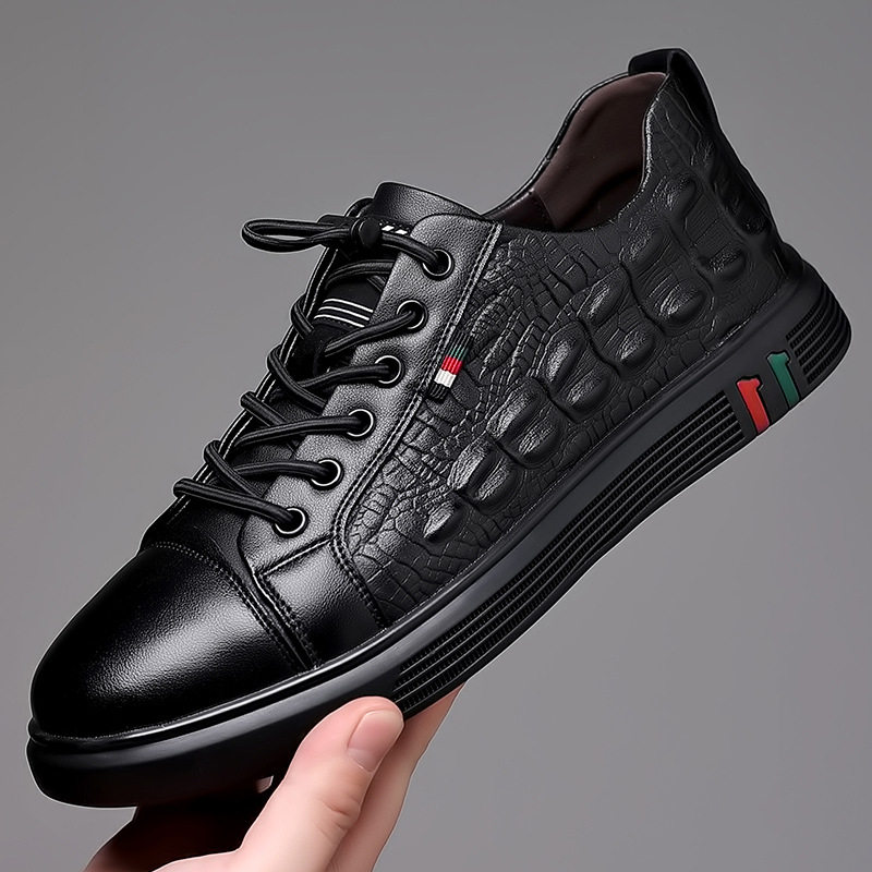 男式板鞋2025新款真皮潮流透气休闲鞋鳄鱼纹豆豆鞋男款懒人皮鞋