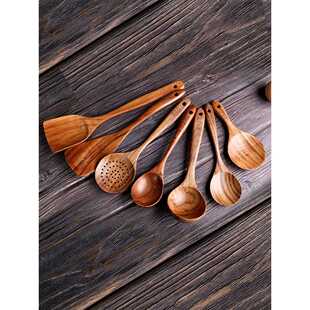 直销新款S锅铲小木质汤勺木制漏勺厨房炒菜木铲木头勺子不粘锅柚