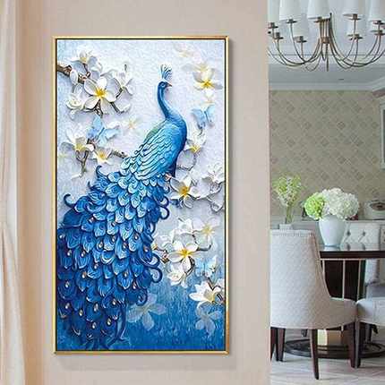 直销新款5D钻石画十字绣满钻孔雀玄关装饰画贴钻画现代简约钻石贴