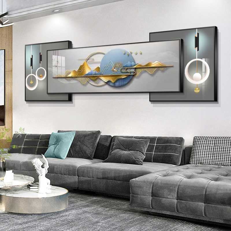 新款直销2022年新款沙发背景墙挂画立体镶钻客厅装饰画创意叠加组图片