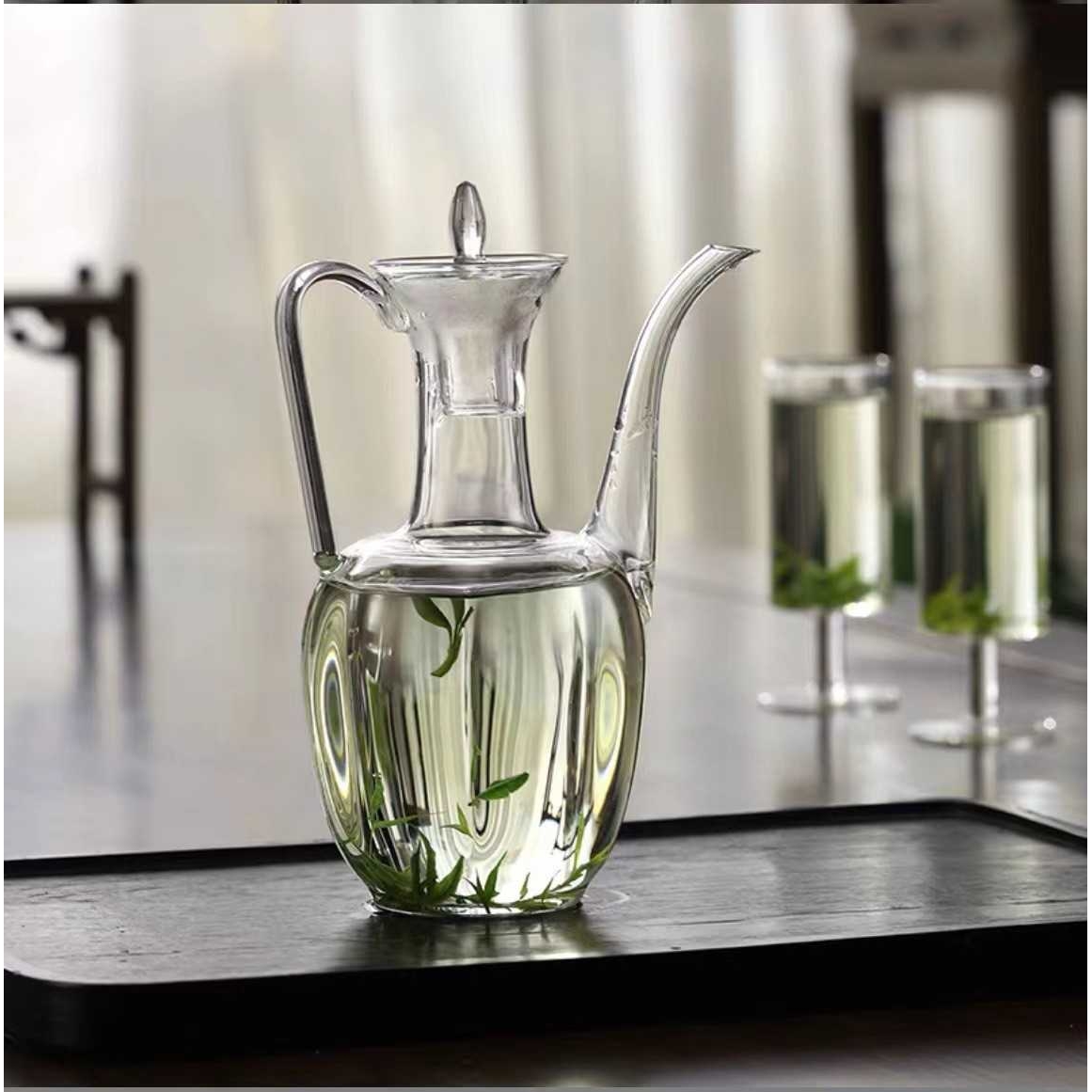 新款直销仿宋玻璃手执壶绿茶泡茶壶高硼硅玻璃贵妃壶复古煮泡茶壶