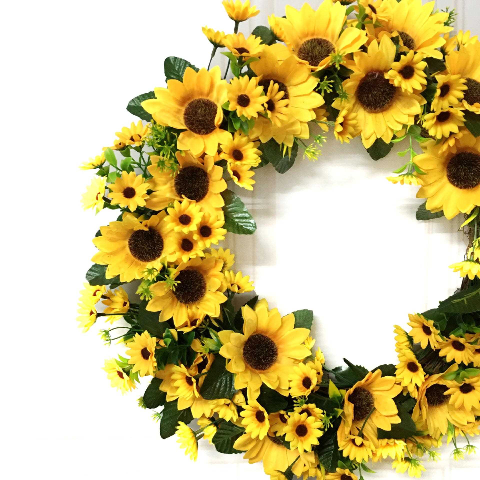 直销新款亚马逊圣诞节仿真花绢布花环门饰壁饰墙饰太阳花向日葵花
